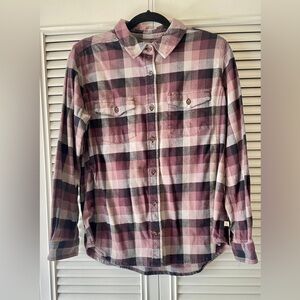 Carhartt Ladies Rugged Flex Loose Fit Midweight Flannel Purple Plaid Shirt SZ M